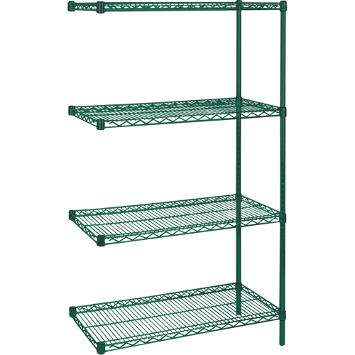 &eacute;tag&egrave;res robustes en treillis m&eacute;tallique au fini &eacute;poxy vert, Ensemble de Ajout, 4 Tablettes, 36" la x 63" h x 24" p Consource