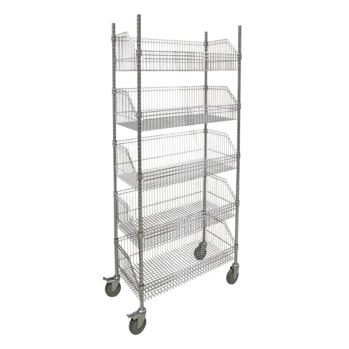 Wire Basket Shelving Cart, 5 Tiers, 48" W x 80" H x 24" D Consource