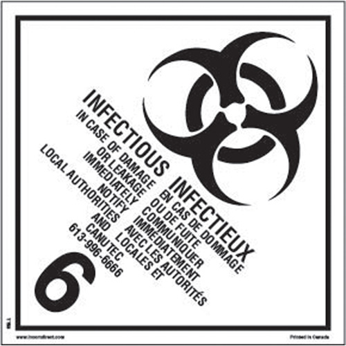 &eacute;tiquettes d'exp&eacute;dition TMD, Classe 6,2, Substances infectieuses, Vinyle Consource