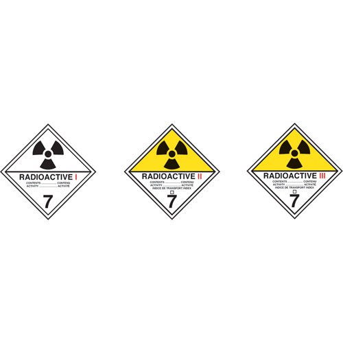 &eacute;tiquettes d'exp&eacute;dition TMD, Classe 7, Radioactif I, Vinyle Consource