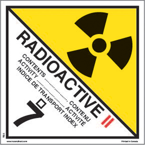 &eacute;tiquettes d'exp&eacute;dition TMD, Classe 7, Radioactif II, Vinyle Consource