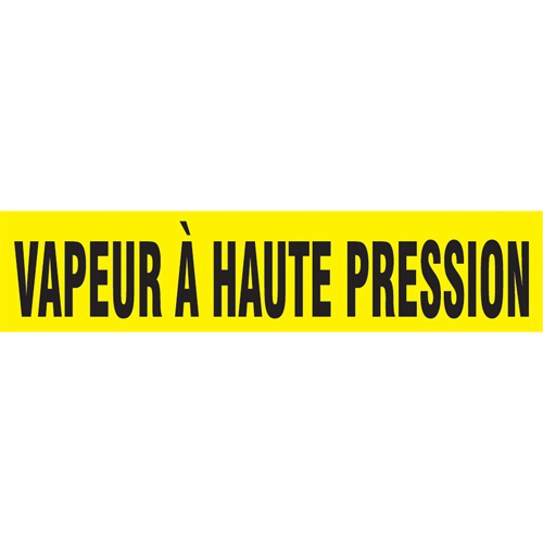 Marqueurs de tuyau "Vapeur &agrave; Haute Pression", Autocollant, 4" h x 24" la, Noir sur jaune Consource