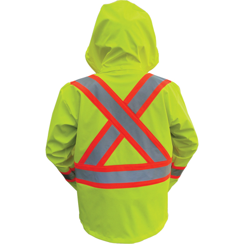 Hi-Vis FR/PU Safety Rain Jackets, Small, High Visibility Lime-Yellow Consource