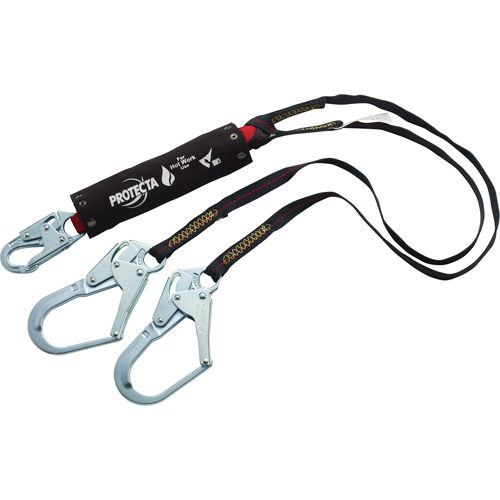 Pro Pack Hot Work Shock-Absorbing Lanyard, 4', Rebar Hook Center, Snap Hook Leg Ends, Kevlar&reg; Consource