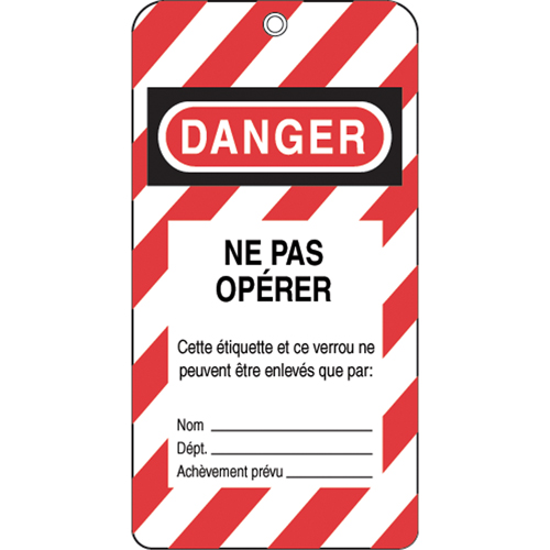 &eacute;tiquettes de verrouillage, Plastique, 3" la x 5-3/4" h, Français Consource