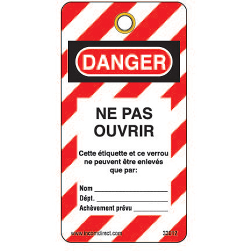 &eacute;tiquettes de verrouillage, Plastique, 3" la x 5-3/4" h, Français Consource
