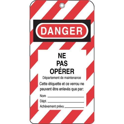 &eacute;tiquettes de verrouillage, Plastique, 3" la x 5-3/4" h, Français Consource