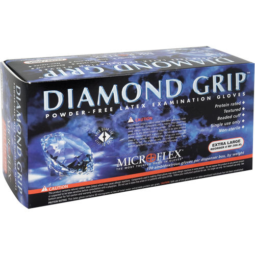Diamond Grip Examination Gloves, X-Small, Latex, 8 mils, Powder-Free, Natural, Class 2 Consource