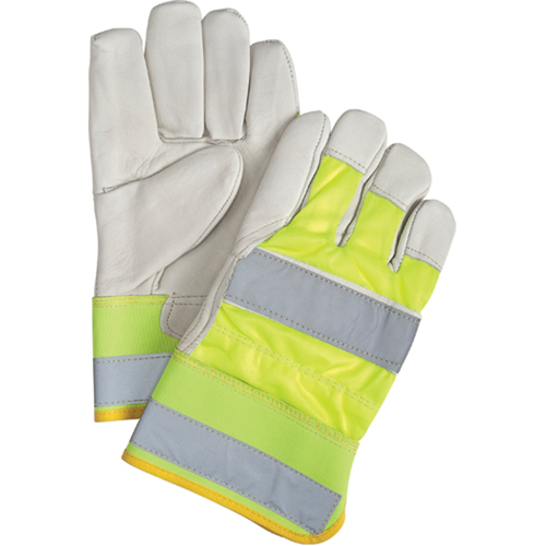 Gants d'ajusteur haute visibilit&eacute; de premi&egrave;re qualit&eacute;, Grand, Paume en Cuir fleur de vache Consource
