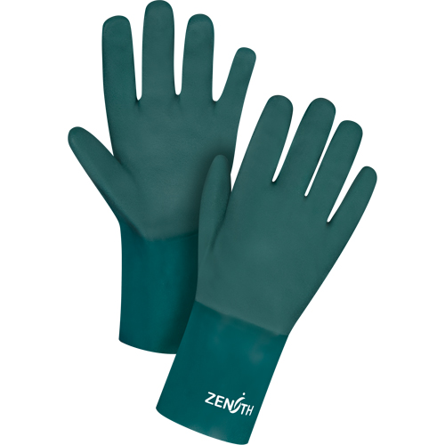 Double Dipped Green Gloves, 12" L, PVC, Cotton Jersey Inner Lining, 70-mil Consource