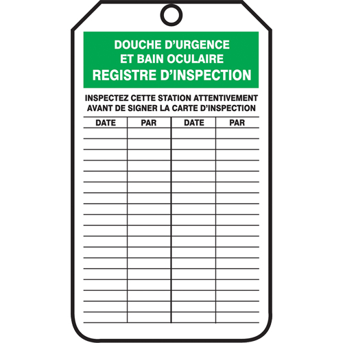&eacute;tiquettes de s&eacute;curit&eacute; d'inspection et de contr&ocirc;le de l'&eacute;tat de l'&eacute;quipement, Papier cartonn&eacute;, 3-1/8" la x 5-7/8" h, Français Consource