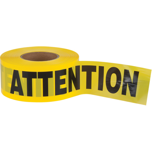 Ruban pour barricade Attention, Bilingue, 3" la x 1000' lo, 1,5 mil, Noir sur jaune Consource