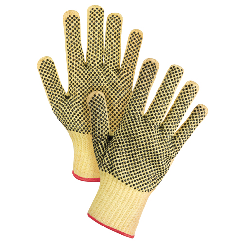 Gants tricot&eacute;s deux c&ocirc;t&eacute;s, sans couture, &agrave; pois, Taille Petit/7, Calibre 7, Rev&ecirc;tement PVC, Enveloppe en Kevlar, ASTM ANSI niveau A2/EN 388 niveau 3 Consource