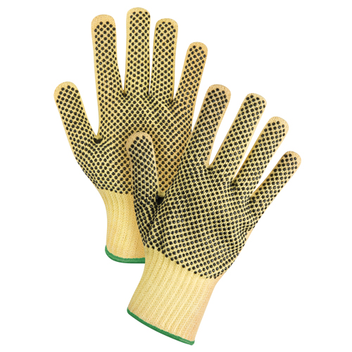 Gants tricot&eacute;s deux c&ocirc;t&eacute;s, sans couture, &agrave; pois, Taille Moyen/8, Calibre 7, Rev&ecirc;tement PVC, Enveloppe en Kevlar, ASTM ANSI niveau A2/EN 388 niveau 3 Consource