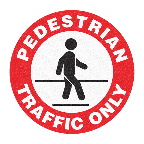 Panneau de signalisation au sol  Pedestrian Traffic Only , Adh&eacute;sif, Anglais avec pictogramme Consource