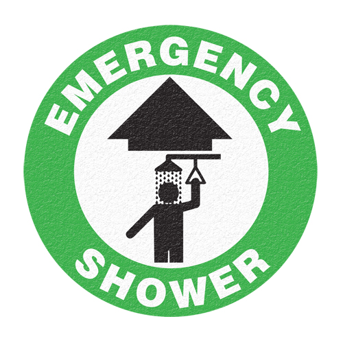 Panneau de signalisation au sol  Emergency Shower , Adh&eacute;sif, Anglais avec pictogramme Consource