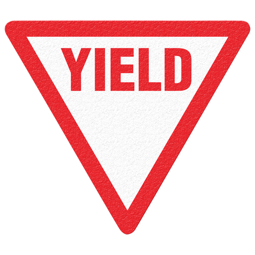 Panneau de signalisation au sol  Yield , Adh&eacute;sif, Anglais avec pictogramme Consource