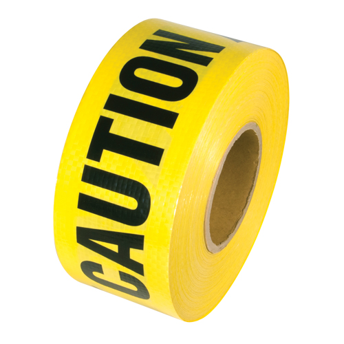 Reinforced Grade Barricade Tape, English, 3" W x 500' L, 5 mils, Black on Yellow Consource
