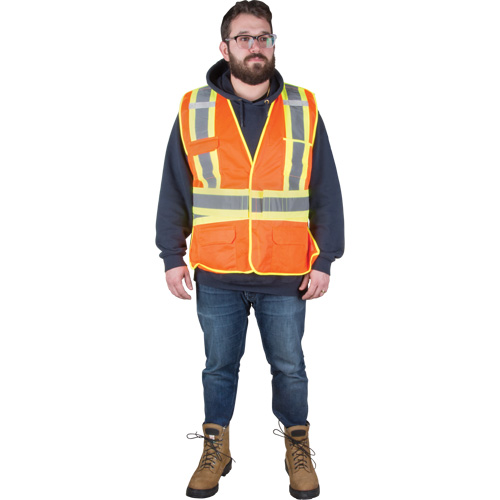 Flame-Resistant Surveyor Vest, High Visibility Orange, Large, Polyester Consource