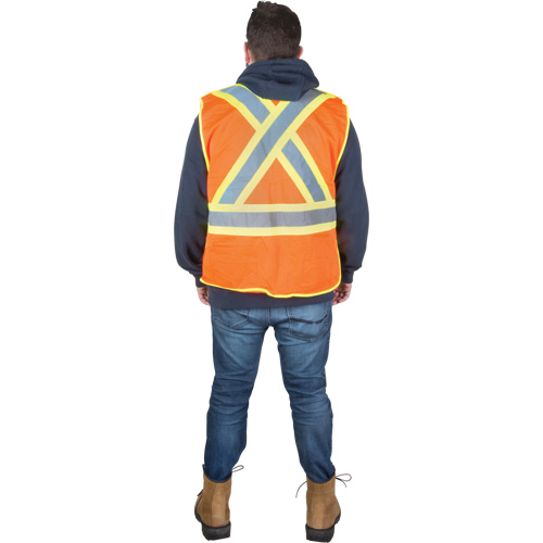 Flame-Resistant Surveyor Vest, High Visibility Orange, Large, Polyester Consource