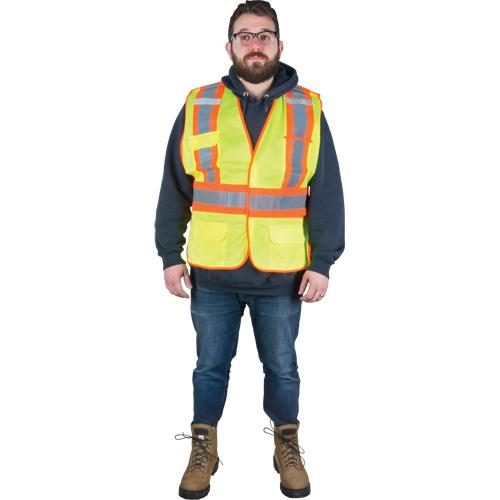 Flame-Resistant Surveyor Vest, High Visibility Lime-Yellow, X-Large, Polyester Consource