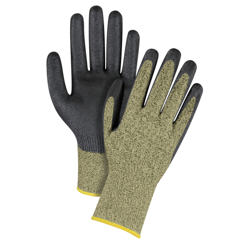 Gants &eacute;lastiques sans coutures r&eacute;sistants &agrave; la coupe noir & jaune, Taille 2T-Grand/11, Calibre 13, Rev&ecirc;tement Mousse de nitrile, Enveloppe en Aramide, ASTM ANSI niveau A6 Consource