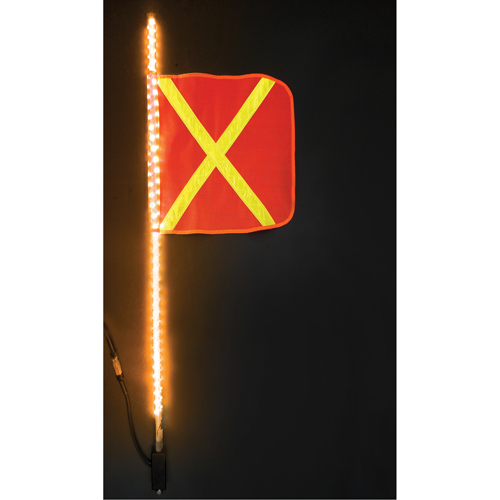 Fanions DEL robustes Safety Whip, Fixation Attelage, Hauteur 4, Orange avec X r&eacute;fl&eacute;chissant Consource