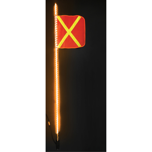 Fanions DEL robustes Safety Whip, Fixation Attelage, Hauteur 6, Orange avec X r&eacute;fl&eacute;chissant Consource