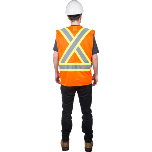 Traffic Safety Vest, High Visibility Orange, Medium, Polyester Consource