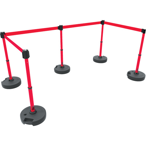 PLUS Barrier Post Set X5, Plastic, 42" H, Red Tape, 15' Tape Length Consource