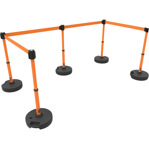 PLUS Barrier Post Set X5, Plastic, 42" H, Orange Tape, 15' Tape Length Consource