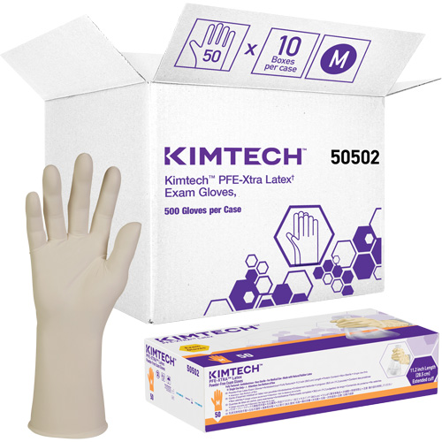 Gants m&eacute;dicaux Kimtech XTRA-PFE, Moyen, Latex, 6 mils, Sans poudre, Blanc, Classe 2 Consource