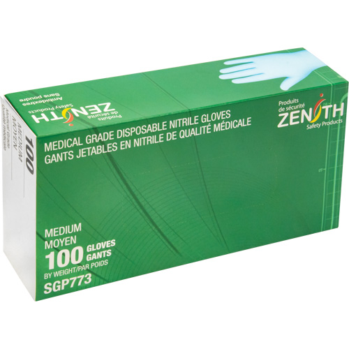 Gants jetables de calibre m&eacute;dical r&eacute;sistants &agrave; la perforation, Moyen, Nitrile, 4,5 mils, Sans poudre, Bleu, Classe 2 Consource