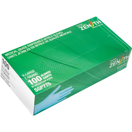 Gants jetables de calibre m&eacute;dical r&eacute;sistants &agrave; la perforation, T-Grand, Nitrile, 4,5 mils, Sans poudre, Bleu, Classe 2 Consource