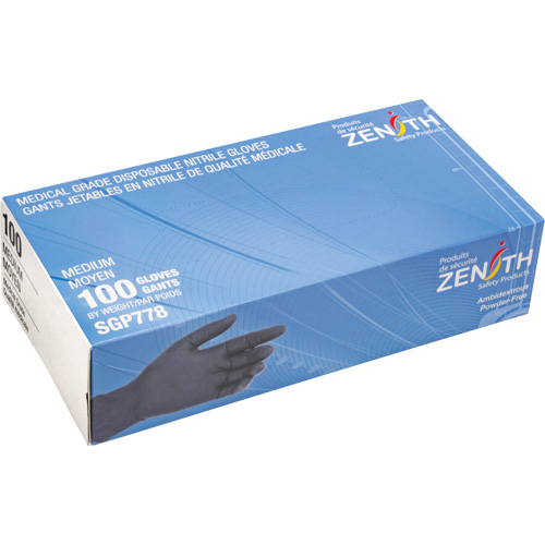 Gants jetables de calibre m&eacute;dical r&eacute;sistants &agrave; la perforation, Moyen, Nitrile, 5 mils, Sans poudre, Noir, Classe 2 Consource