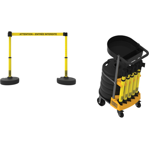 Plus Portable Barrier System Cart Package with Tray, 75' L, Metal/Plastic, Yellow Consource