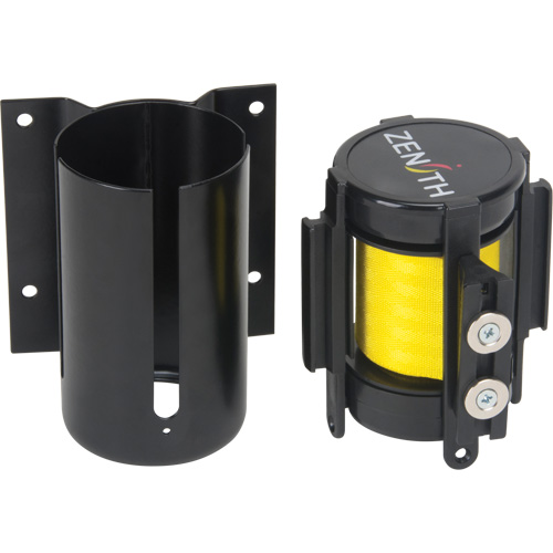Barri&egrave;re &agrave; fixation murale avec ruban magn&eacute;tique, Acier, Fixation par vis, 7', Ruban Jaune Consource