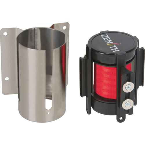 Barri&egrave;re &agrave; fixation murale avec ruban magn&eacute;tique, Acier, Fixation par vis, 7', Ruban Rouge Consource