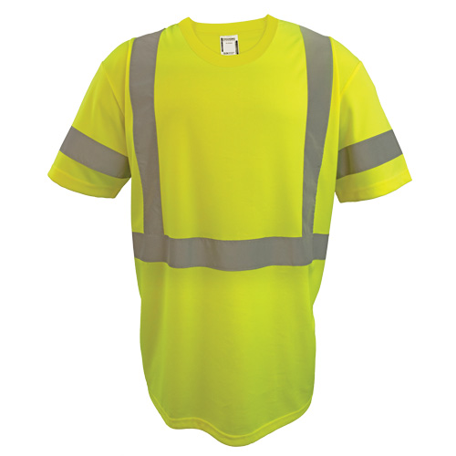 Short Sleeve Safety T-Shirt, Polyester, 2X-Large, High Visibility Lime-Yellow Consource