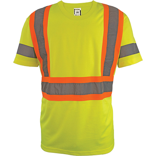 Short Sleeve Safety T-Shirt, Polyester, 2X-Large, High Visibility Lime-Yellow Consource