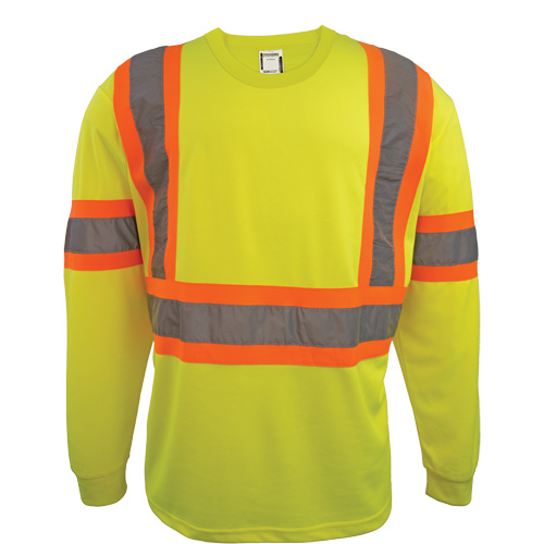 Long Sleeve Safety Shirt, Polyester, 2X-Large, High Visibility Lime-Yellow Consource