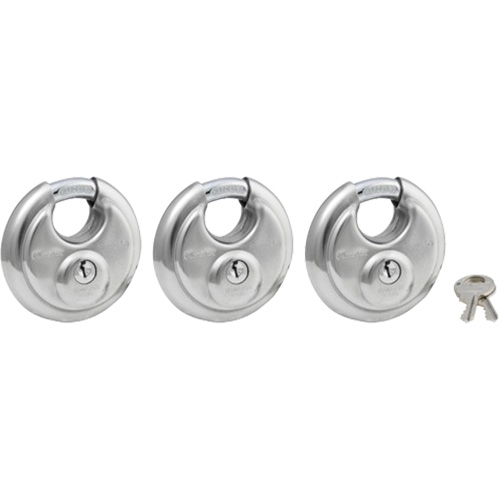 Shrouded Disc Padlock, Silver, Keyed Alike, Stainless Steel, 2-3/4" Width Consource