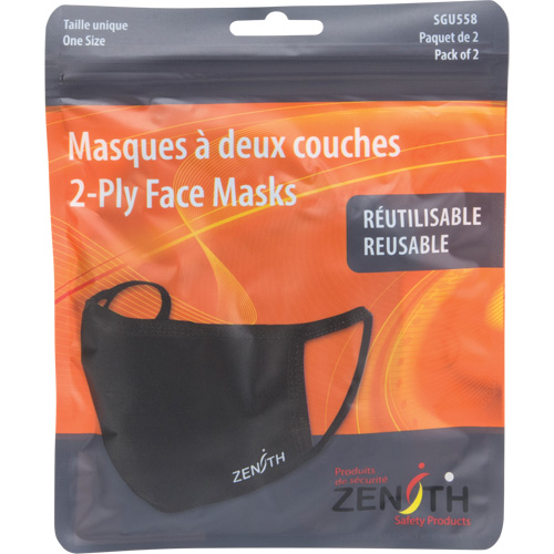 2-Ply Reusable Face Masks, Polyester, Black Consource