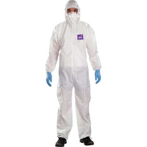 Alphatec Microchem Coveralls with Collar, Large, White, SMS Consource