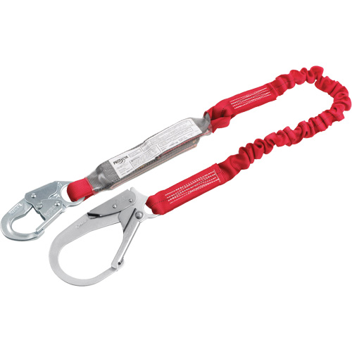 Pro Elastic Shock-Absorbing Lanyard, 6', Rebar Hook Center, Snap Hook Leg Ends, Polyester Consource