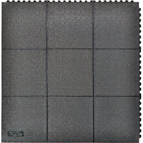Tapis antifatigue &agrave; imbrication Cushion-Ease, Rugueux, 3' x 3' x 3/4", Noir, Caoutchouc naturel Consource