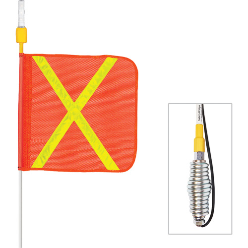 Tiges de s&eacute;curit&eacute; tout-temps de s&eacute;rie lourde avec lumi&egrave;re DEL constante Safety Whip, Fixation Ressort, Hauteur 12', Orange avec X r&eacute;fl&eacute;chissant Consource