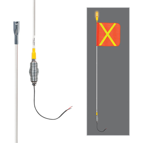 Safety Whip&reg; All-Weather Super-Duty Warning Whips with Constant LED Light, Spring Mount, 5' High, Orange with Reflective Consource