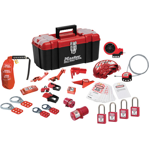 Trousse de cadenassage avec cadenas en thermoplastique de qualit&eacute; sup&eacute;rieure Zenex, Ensemble &eacute;lectrique/Vanne, 27 composants compris Consource