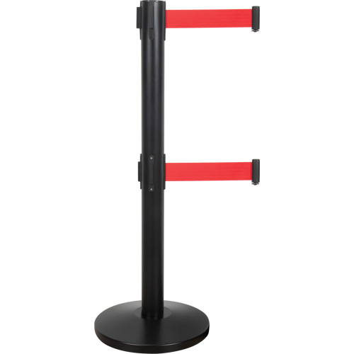 Dual Belt Crowd Control Barrier, Steel, 35" H, Red Tape, 7' Tape Length Consource